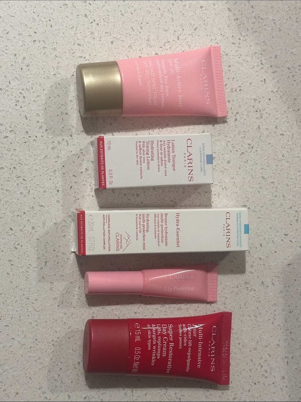 NEW Clarins Luxury Skincare & Lip Bundle | 5 Pieces | Travel Size”